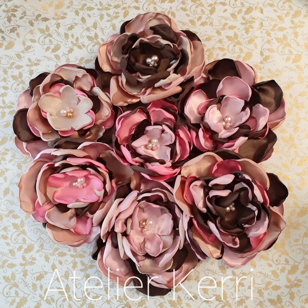 7pc Chocolate Autumn Blush Satin Flower Set - Picture 2 of 10